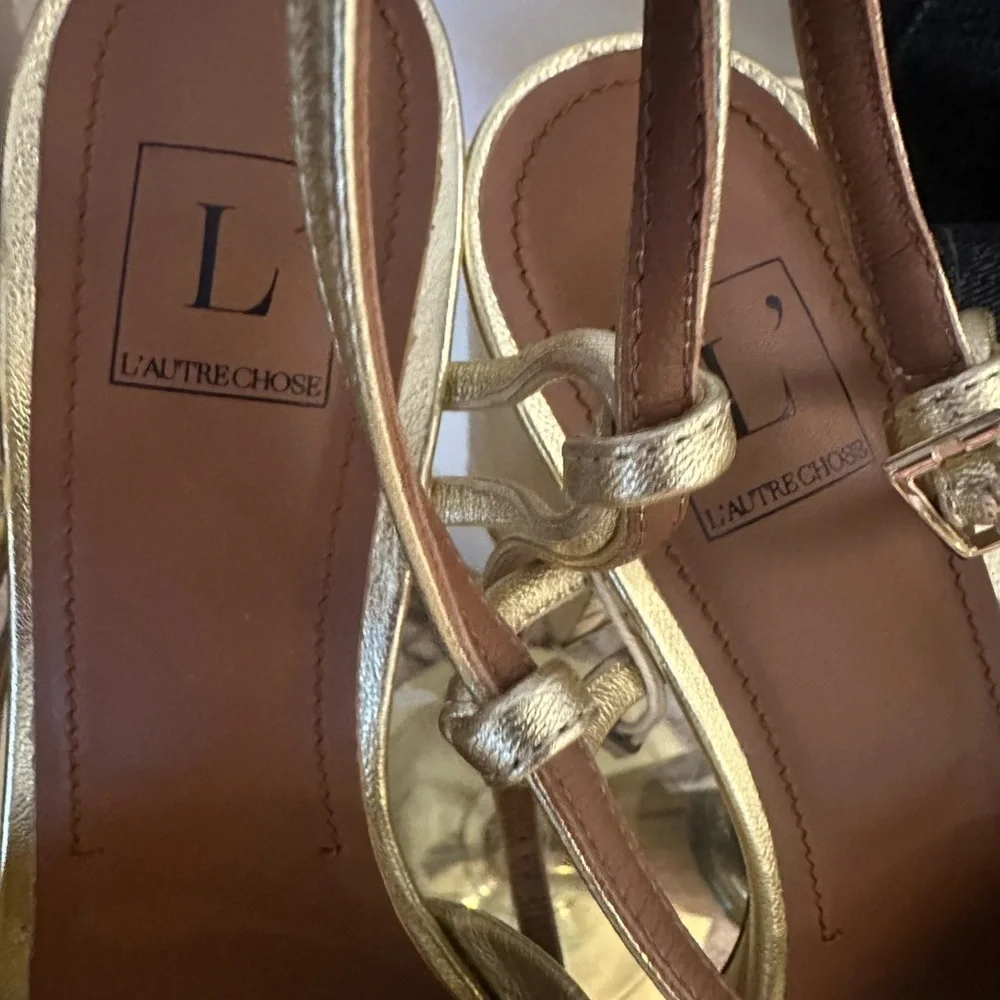 L’Autrechose gold platform block heels 37 6.5